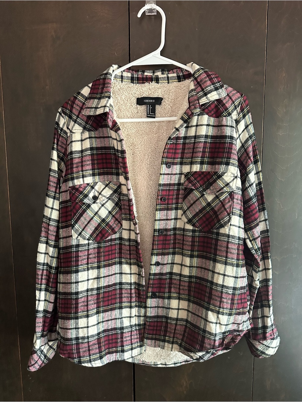 Forever 21 Burgundy Plaid Teddy-Lined Jacket